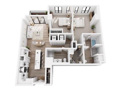 Floor plan for 2 beds, 2 baths, 1153 sqft